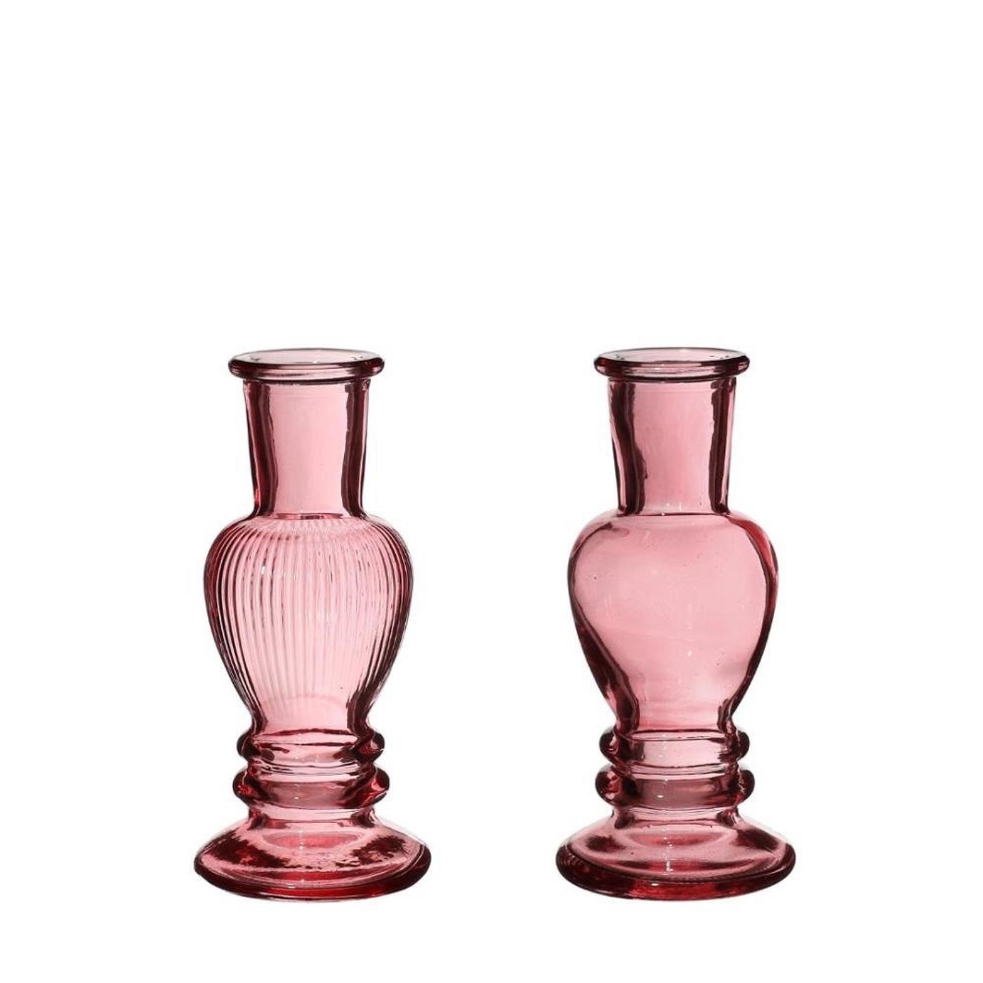 Merkloos Kandelaar Venice Roze Ø5xH11,3cm 2 Assorti