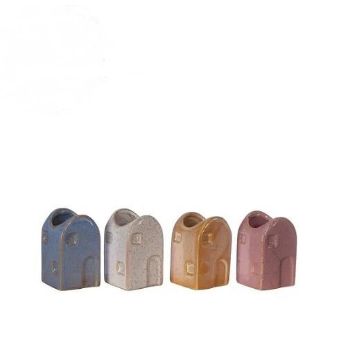 Merkloos Bloemenvaas Huisje Valarta S 4x4x6,5cm 4 Assorti