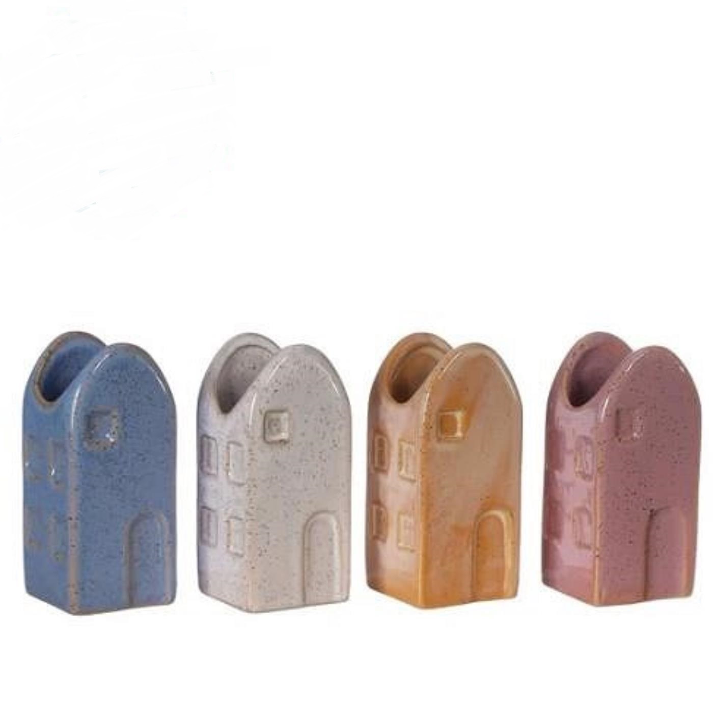 Merkloos Bloemenvaas Huisje Valarta M 4x4x9cm 4 Assorti