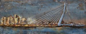 Karo-art Schilderij - Metaalschilderij -60x150cm- Erasmusbrug Rotterdam