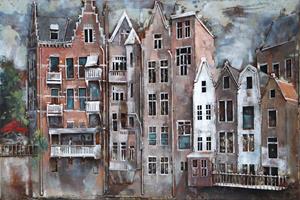 Karo-art Schilderij - Metaalschilderij - Grachten panden 80x120cm