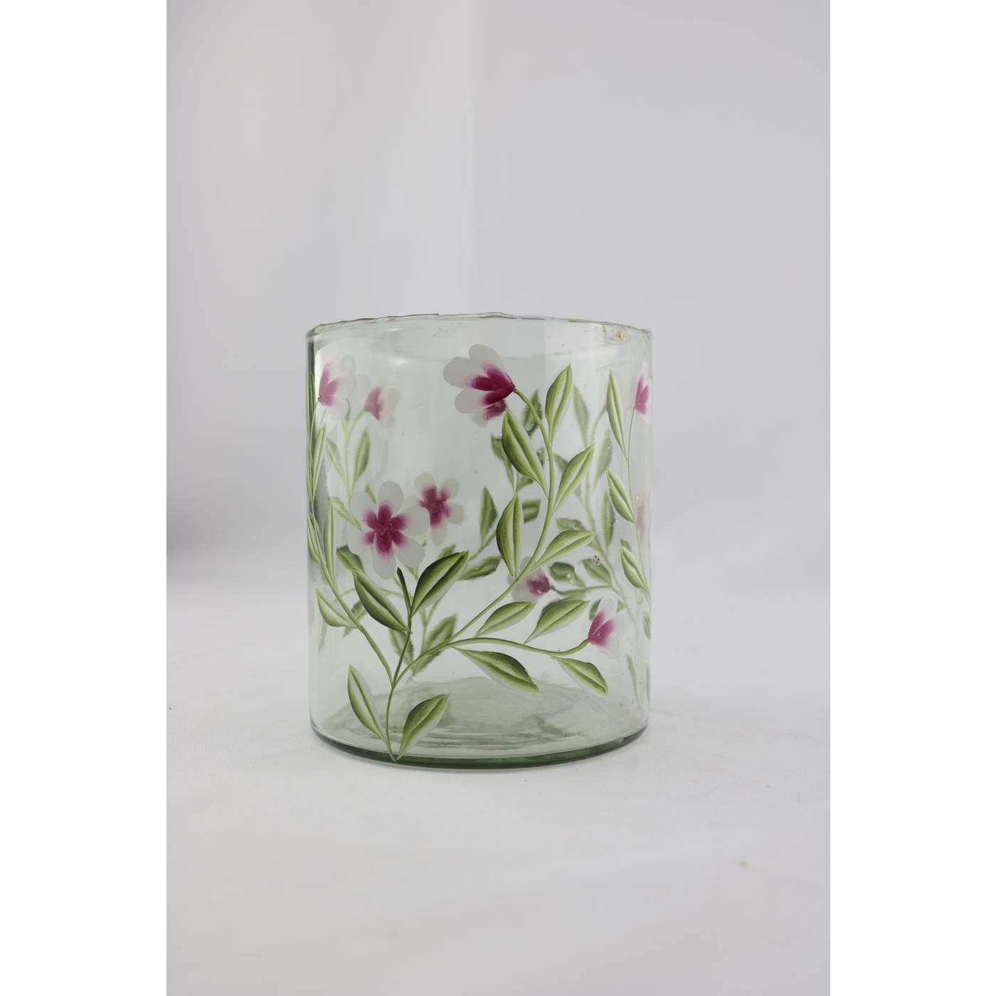 Mansion Atmosphere Vaas Glas Met Roze Bloemen 13x13x15cm