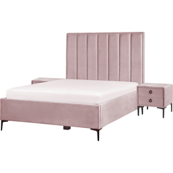 Beliani  SEZANNE - Slaapkamerset - Roze - 140 x 200 cm - Fluweel