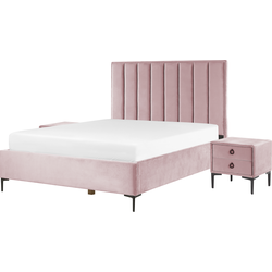 Beliani  SEZANNE - Slaapkamerset - Roze - 160 x 200 cm - Fluweel
