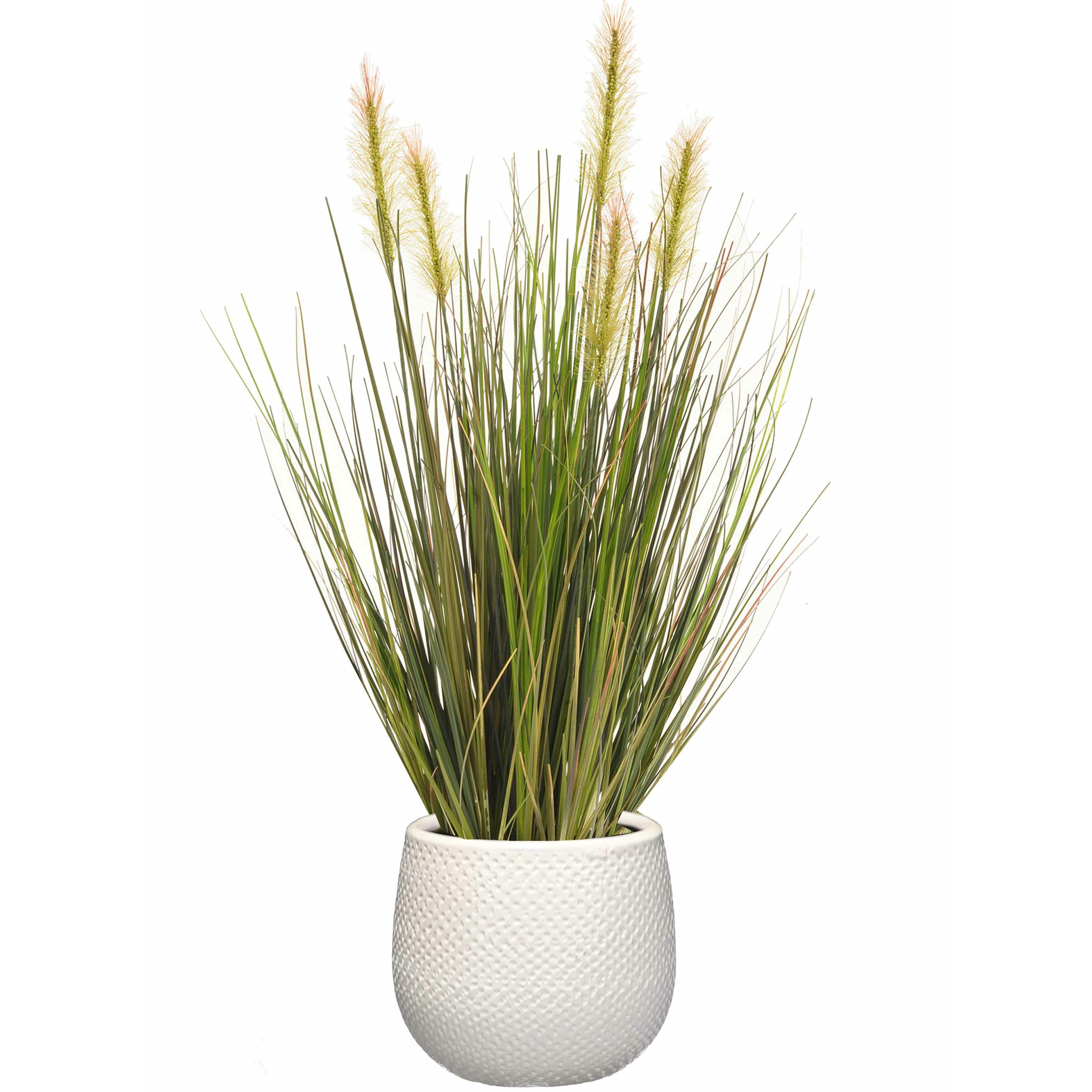 Emerald Kunstplant groen rietgras sprieten 45 cm in luxe Gabriel ribbel bloempot wit -