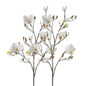 Emerald Kunstbloem Magnolia tak - 2x - 105 cm - wit/creme - Kunst zijdebloemen -