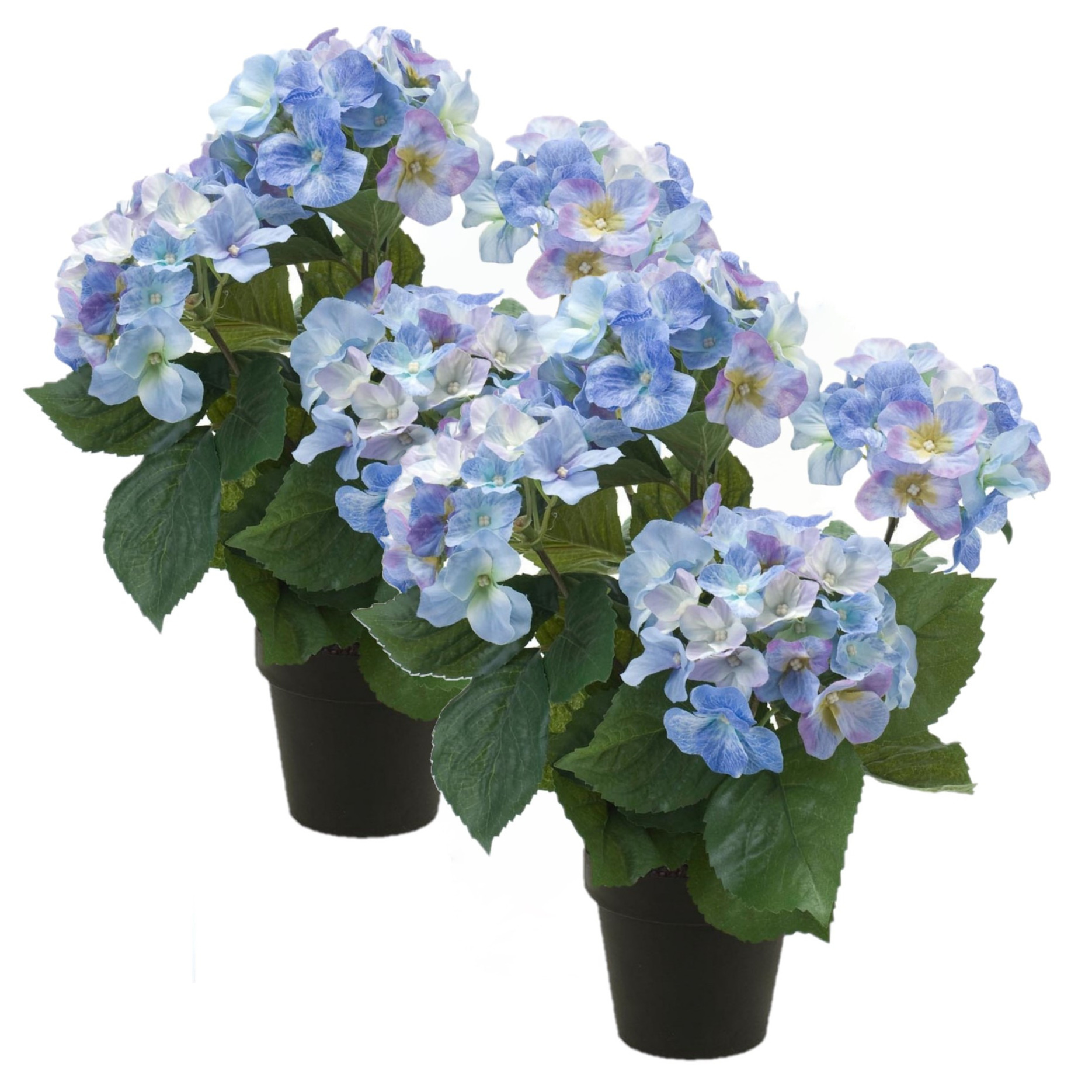 Merkloos Set van 2x stuks hortensia kunstplant in kunststof pot - blauw - cm - Hydrangea Macrophylla -