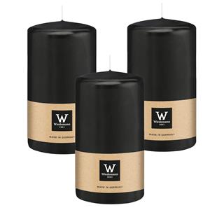 Wiedemann Cilinderkaars/stompkaars - 3x - zwart - 13 x 7 cm - 52 branduren -