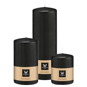 Wiedemann Cilinderkaarsen/stompkaarsen - set van 3 - zwart - 6x8/7x13/7x20 cm -