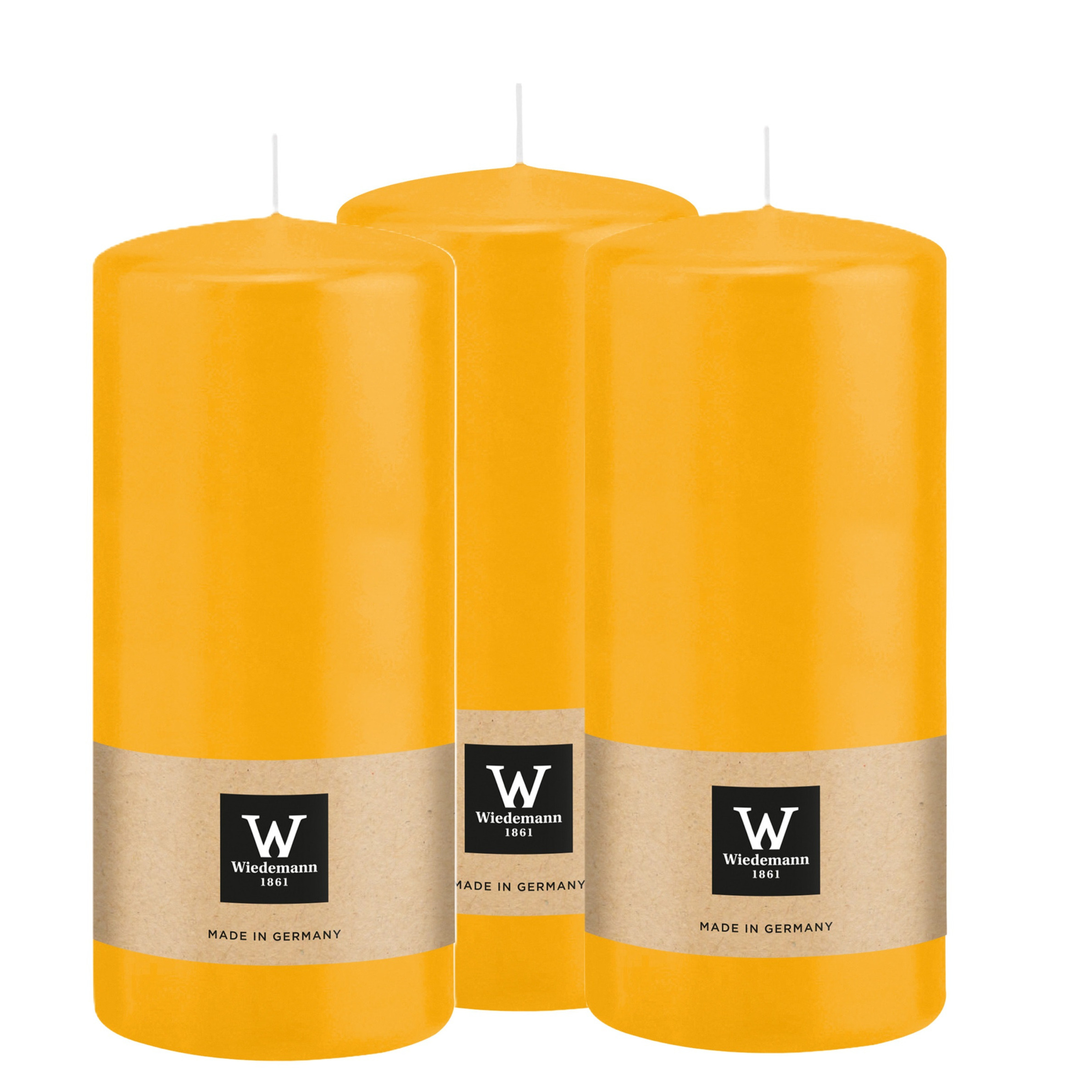 Wiedemann Cilinderkaars/stompkaars - 3x - geel - 15 x 7 cm - 63 branduren -