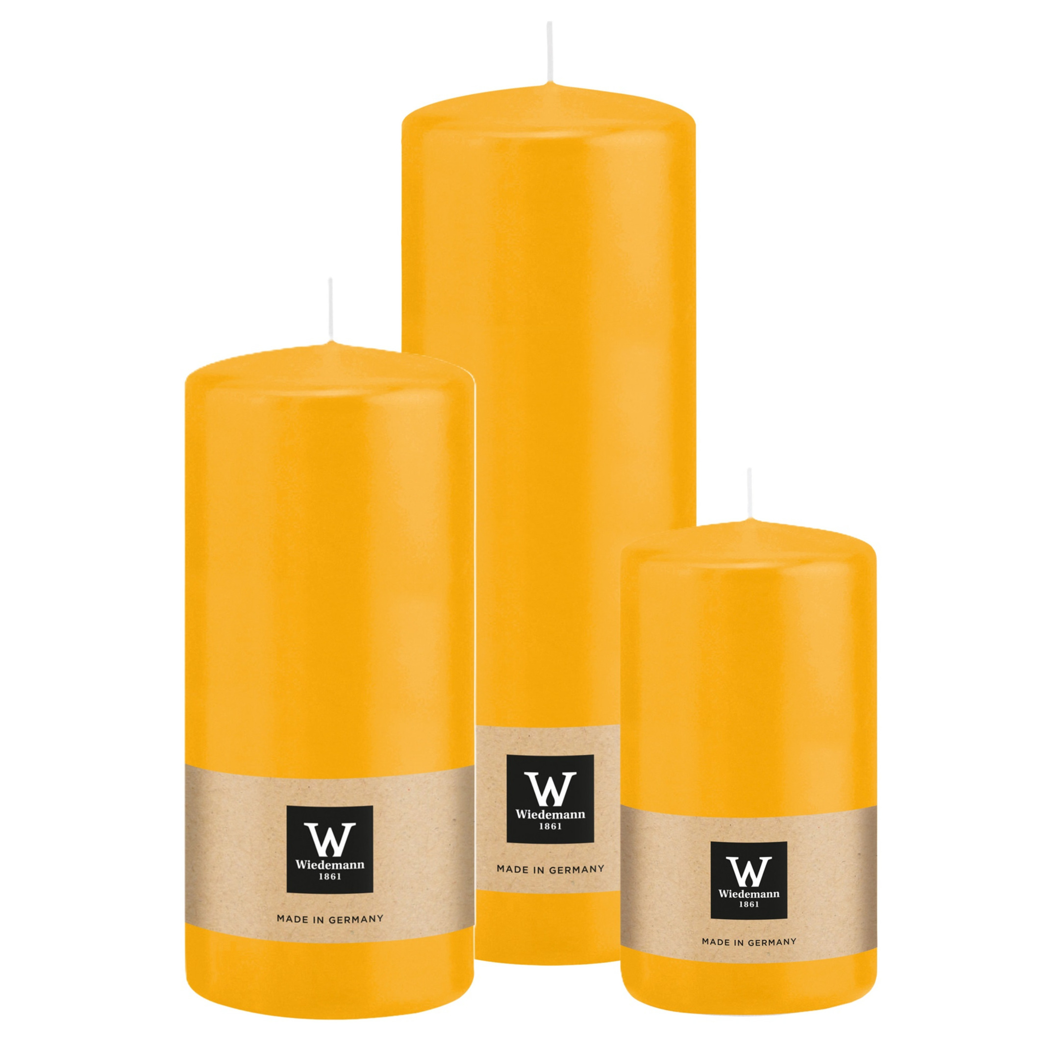 Wiedemann Cilinderkaarsen/stompkaarsen - set van 3 - geel - 6x12/7x15/7x20 cm -