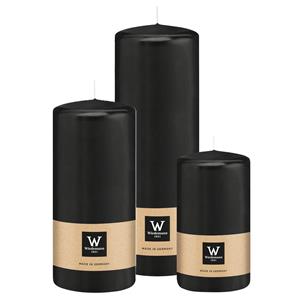 Wiedemann Cilinderkaarsen/stompkaarsen - set van 3 - zwart - 6x12/7x15/7x20 cm -