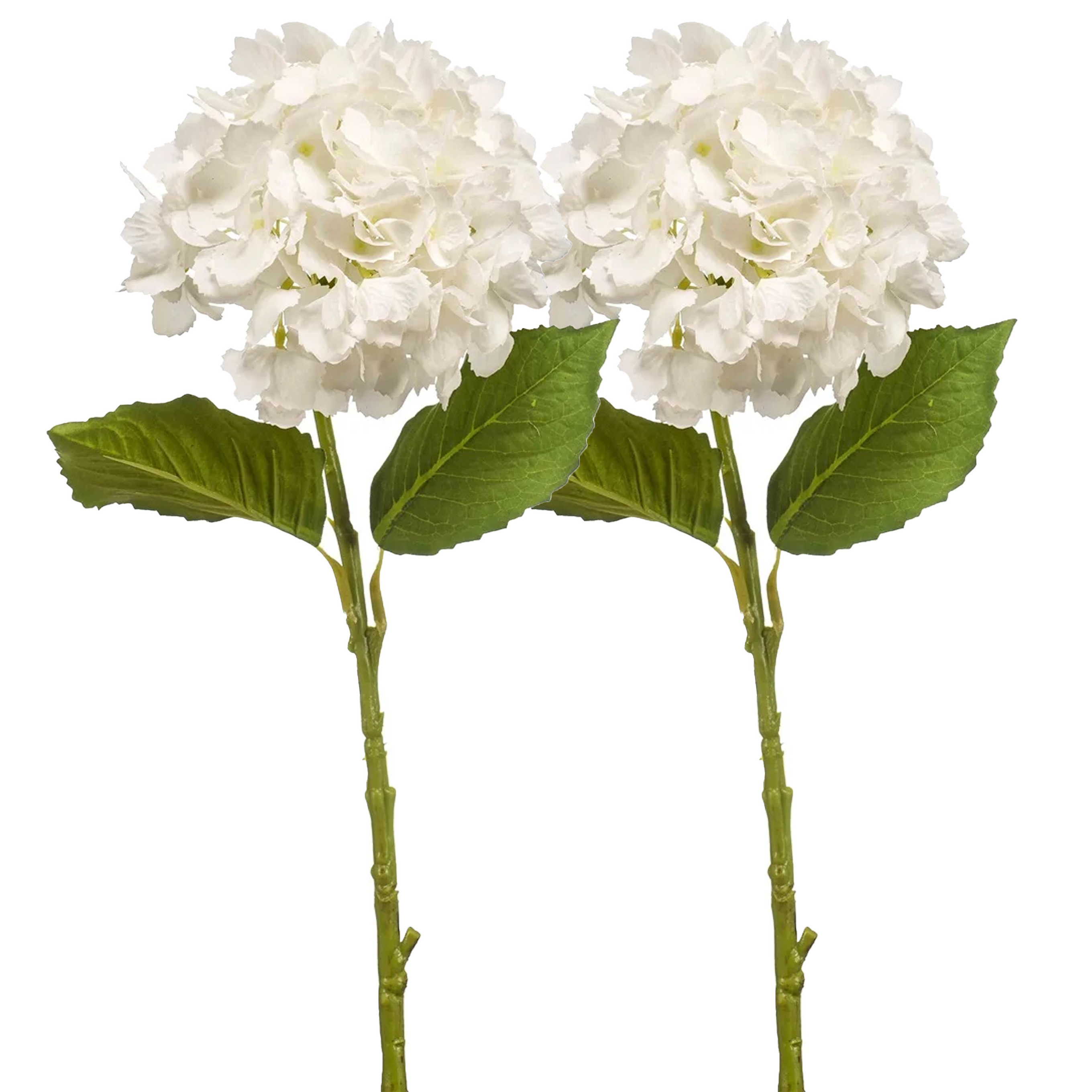 Emerald Kunstbloem hortensia tak - 2x - 52 cm - wit - Real Touch - hydrangea - kunst zijdebloemen -