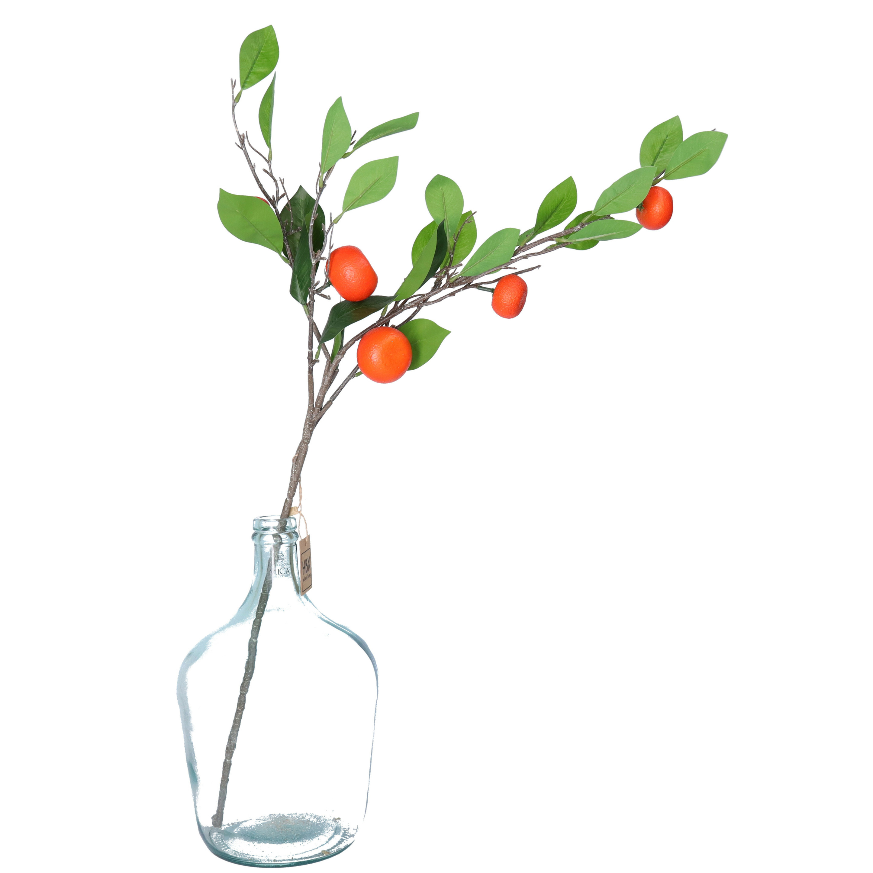 HBX Natural Living Kunstbloem citrusfruit tak clementine/mandarijn - 80 cm - oranje - losse steel - Kunst zijdebloemen -