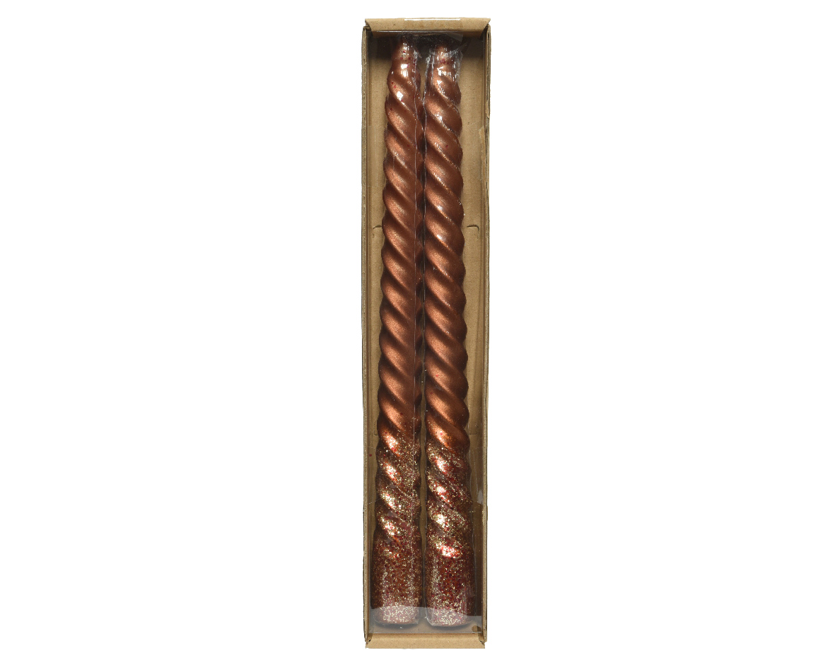Decoris Wax Dinerkaars Swirl Kaneel Met Glitter Afwerking 25cm Doos A 2 Stuks