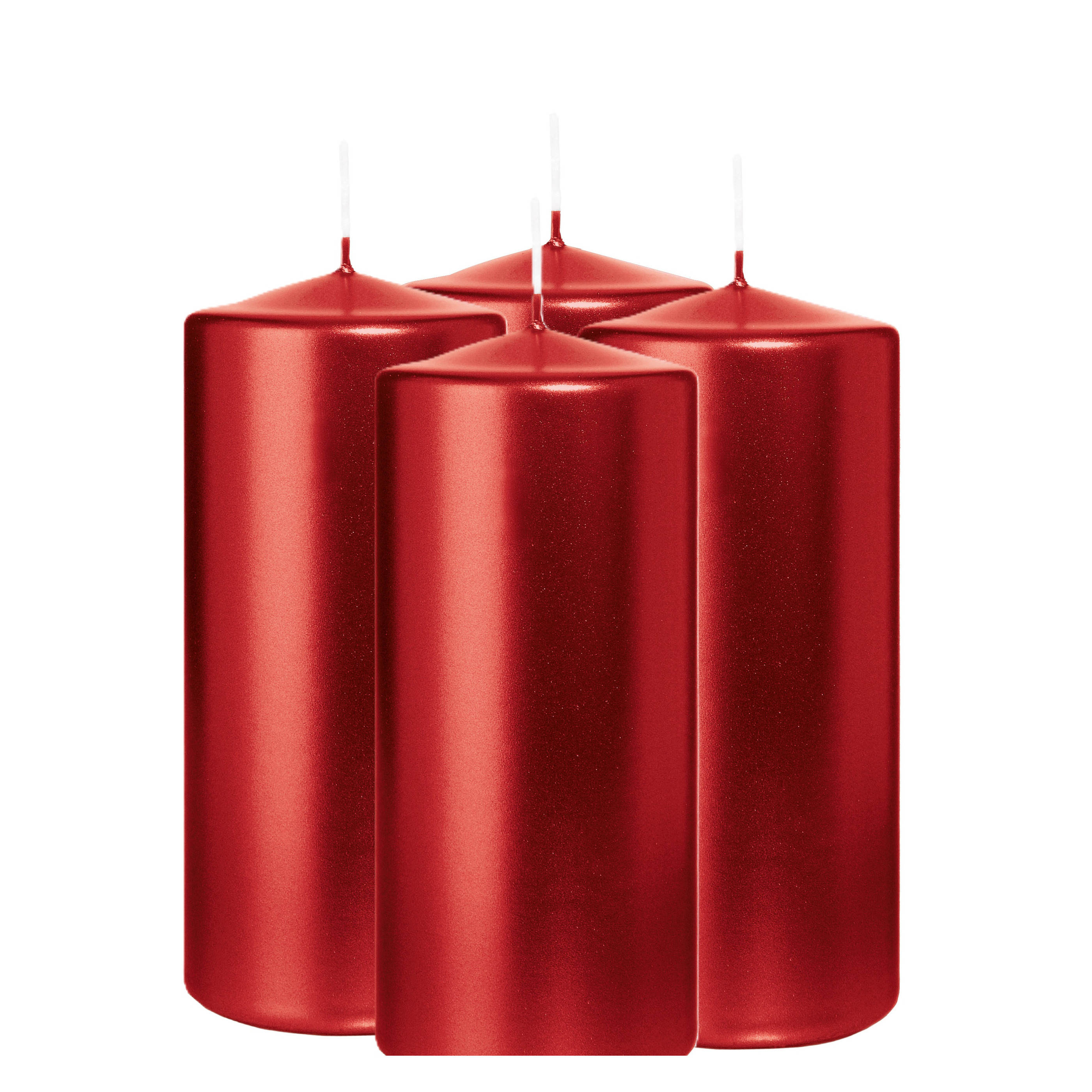 Wiedemann Cilinderkaars/stompkaars - 4x - metallic rood - 15 x 7 cm - 63 branduren -