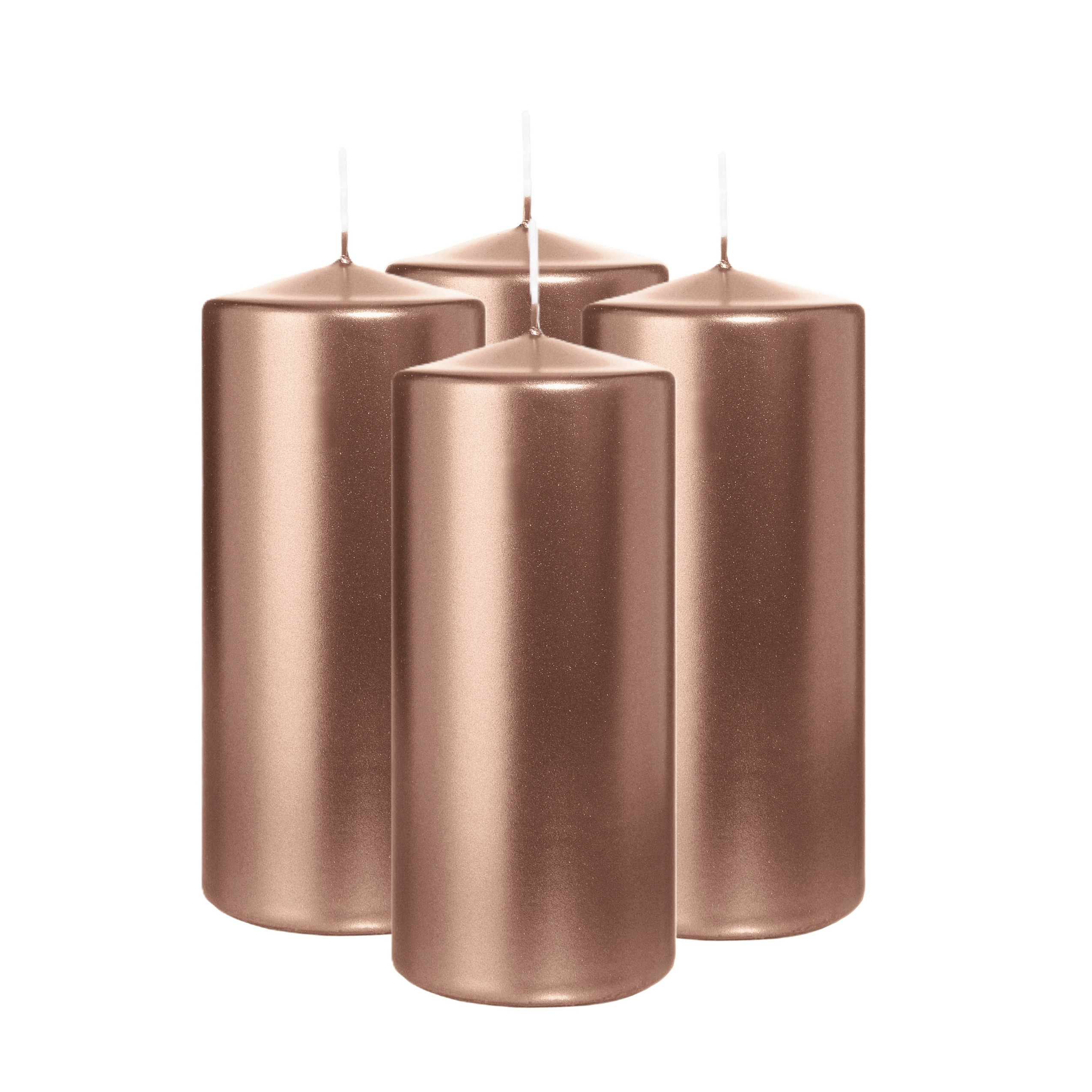 Wiedemann Cilinderkaars/stompkaars - 4x - metallic rosé goud - 15 x 7 cm - 63 branduren -