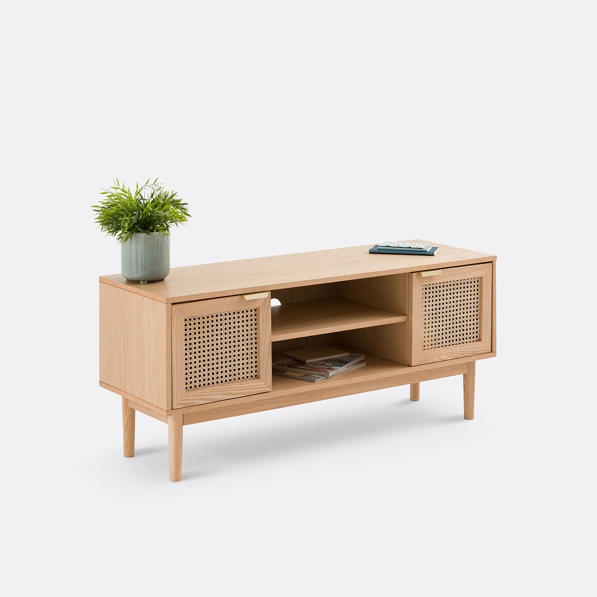 SO'HOME TV-meubel, essenhout en rotan riet, 2 deuren, Loris