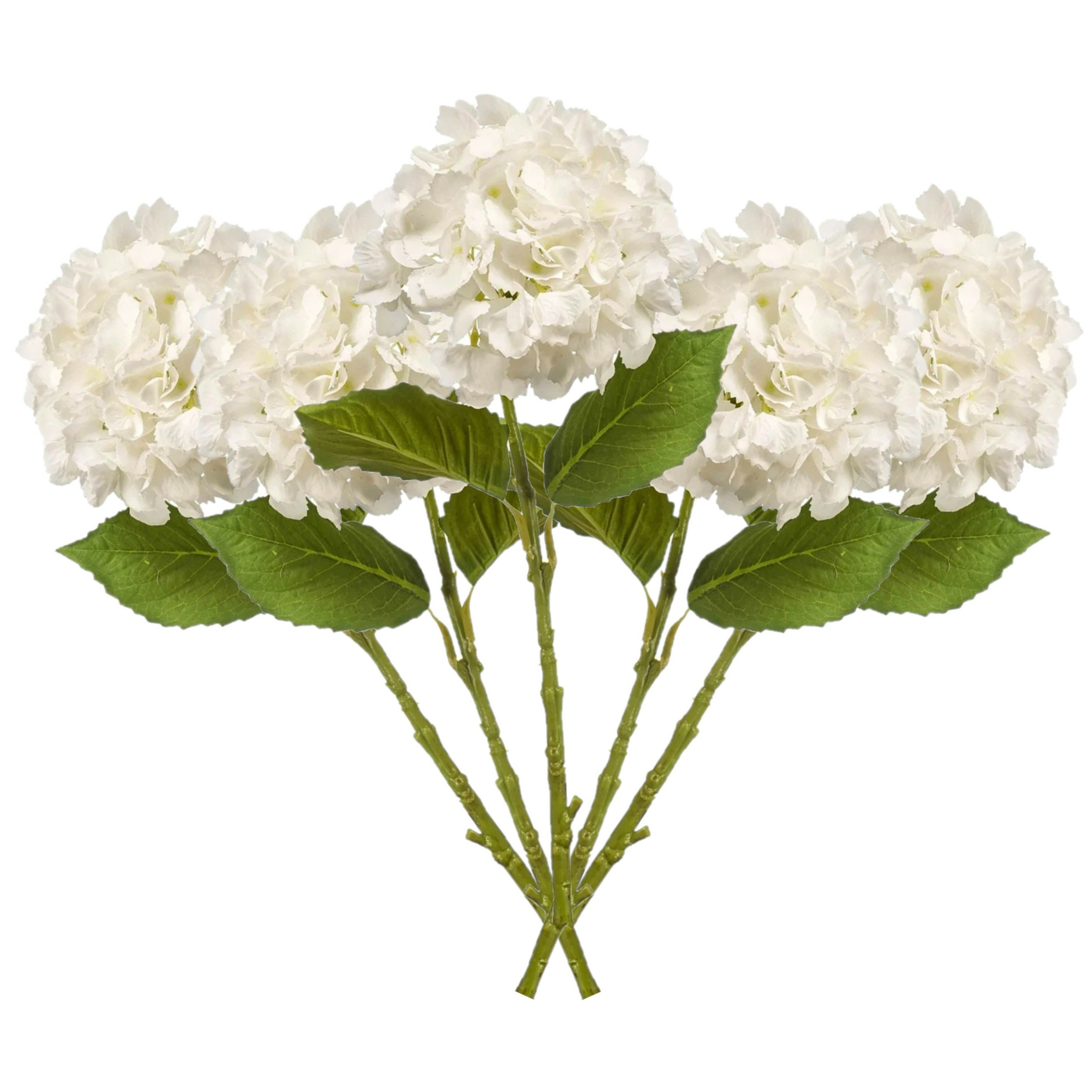 Emerald Kunstbloem Hortensia tak - 5x - 52 cm - wit - Real Touch - hydrangea - kunst zijdebloemen -
