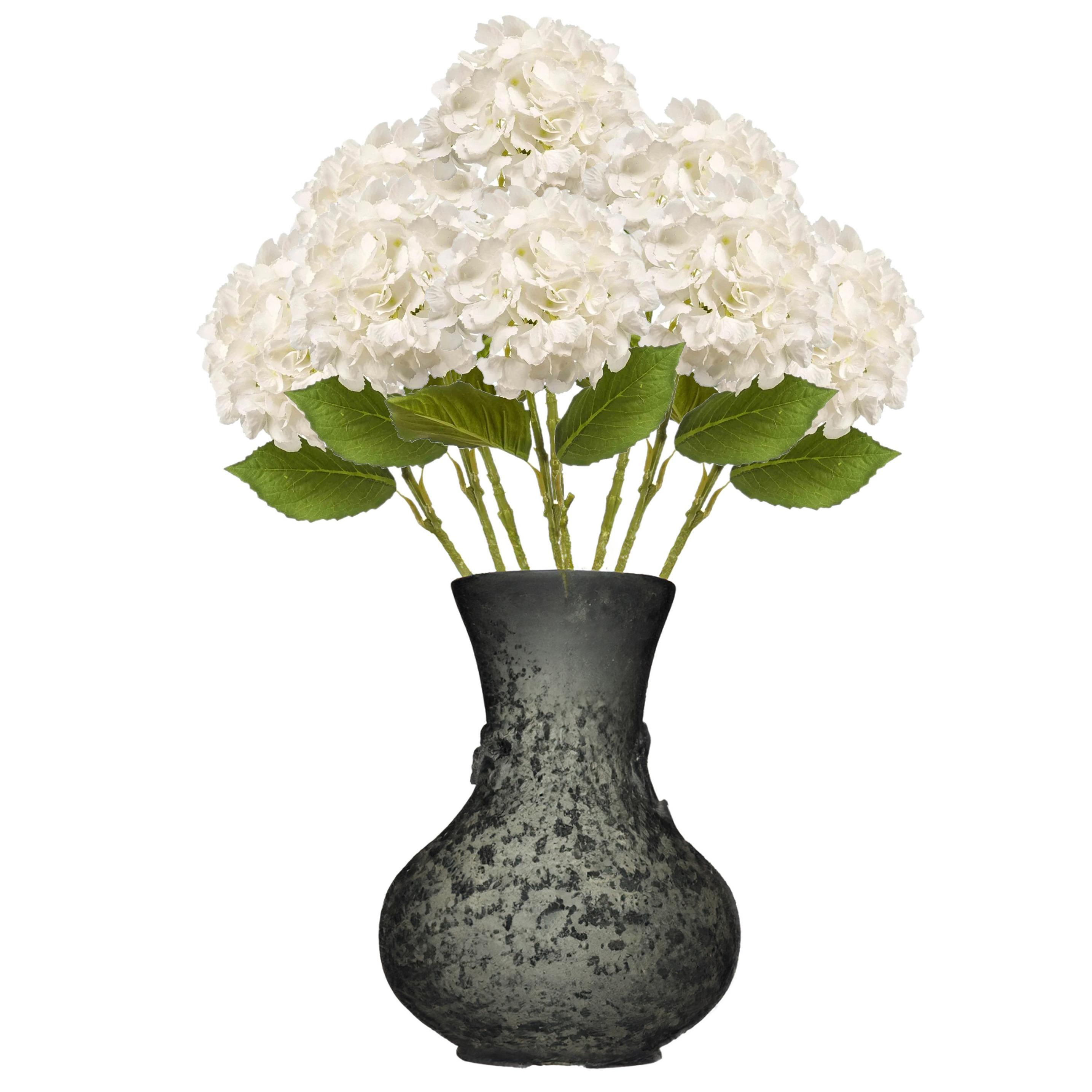 Emerald Kunstbloem Hortensia tak - 8x - 52 cm - wit - Real Touch - hydrangea - kunst zijdebloemen -