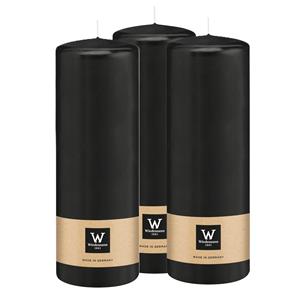 Wiedemann Cilinderkaars/stompkaars - 3x - zwart - 20 x 7 cm - 103 branduren -