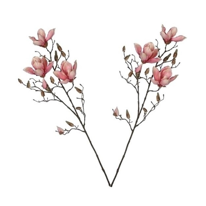 Shoppartners 2x Roze Magnolia/beverboom kunsttakken kunstplanten 90 cm -