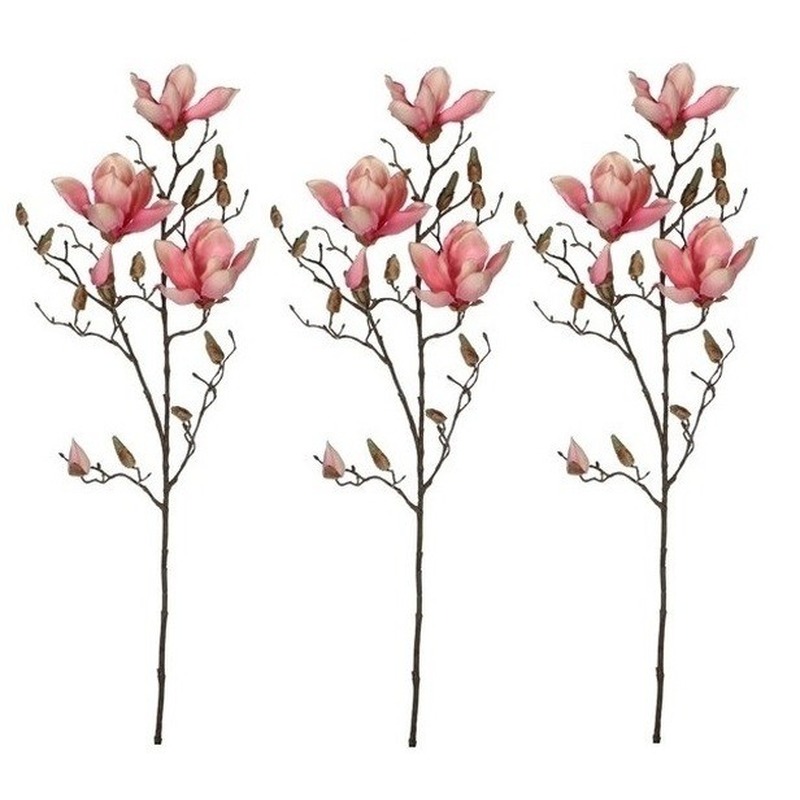 Shoppartners 3x Roze Magnolia/beverboom kunsttak kunstplant 90 cm -