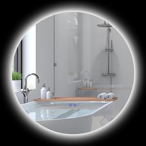 Kleankin ronde LED-wandspiegel, met touch-schakelaar, kleurwissel 3000K-6500K, anticondens, Ø 70 cm, modern, wit/zilver | Aosom.nl