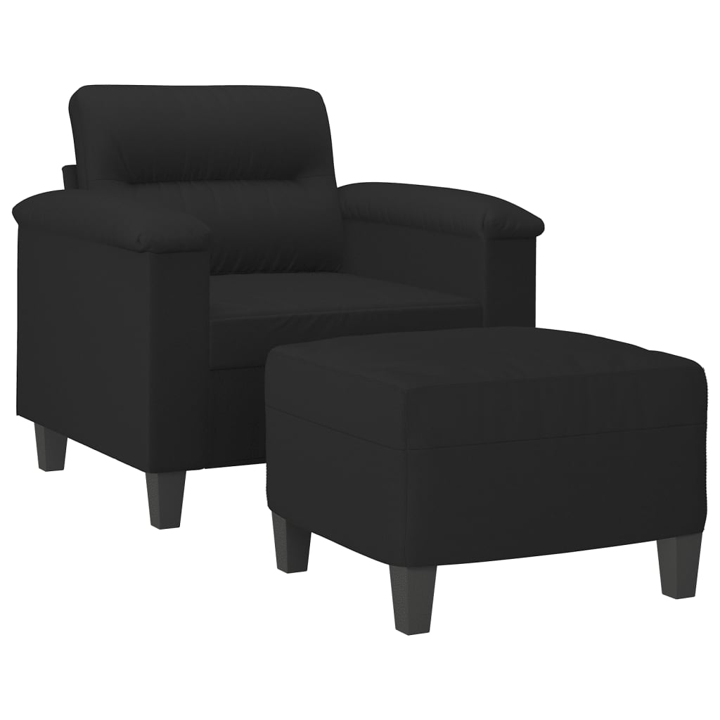 vidaXL Fauteuil met voetenbank 60 cm microvezelstof zwart