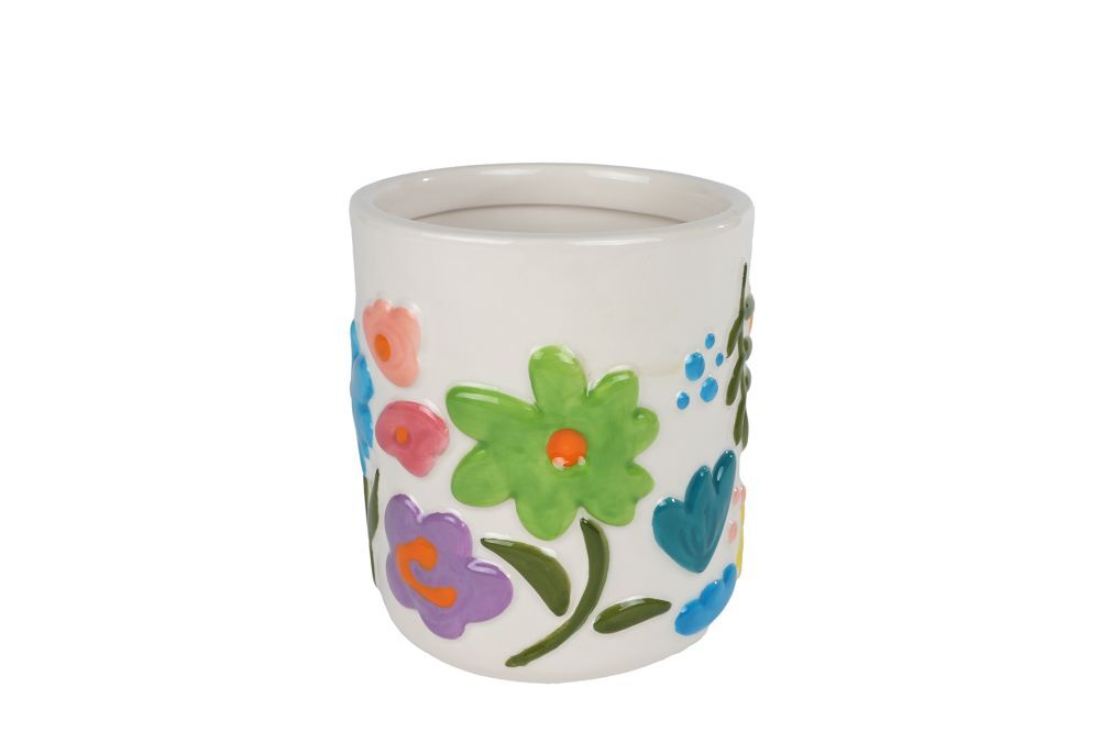 Merkloos Bloempot Fleur Wit/multicolor 11x11x12cm