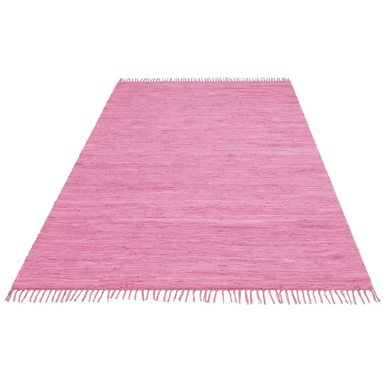 My home Vloerkleed Ares Uni kleuren, handgeweven, met franjes, puur katoen, wasbaar