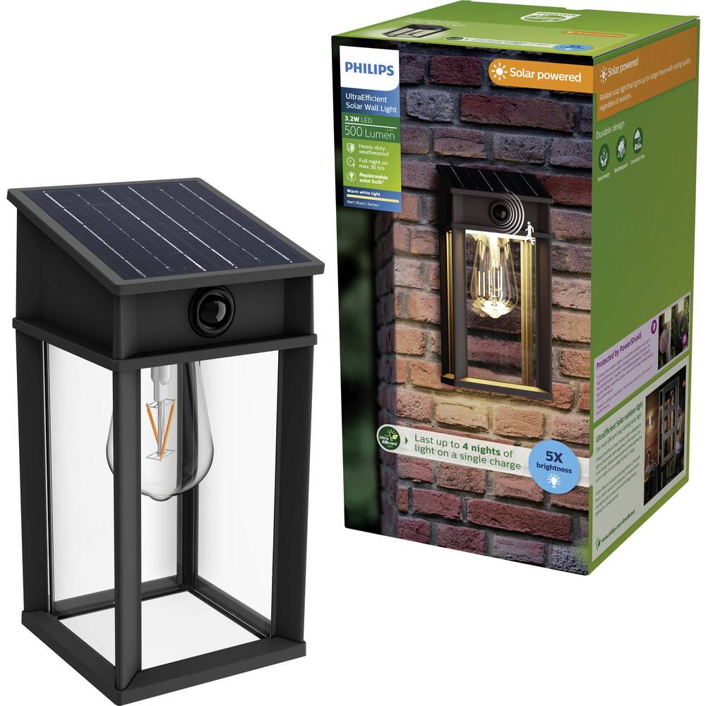 Philips LED Geri 929004632601 Wandlamp op zonne-energie 3.2 W Warmwit Zwart