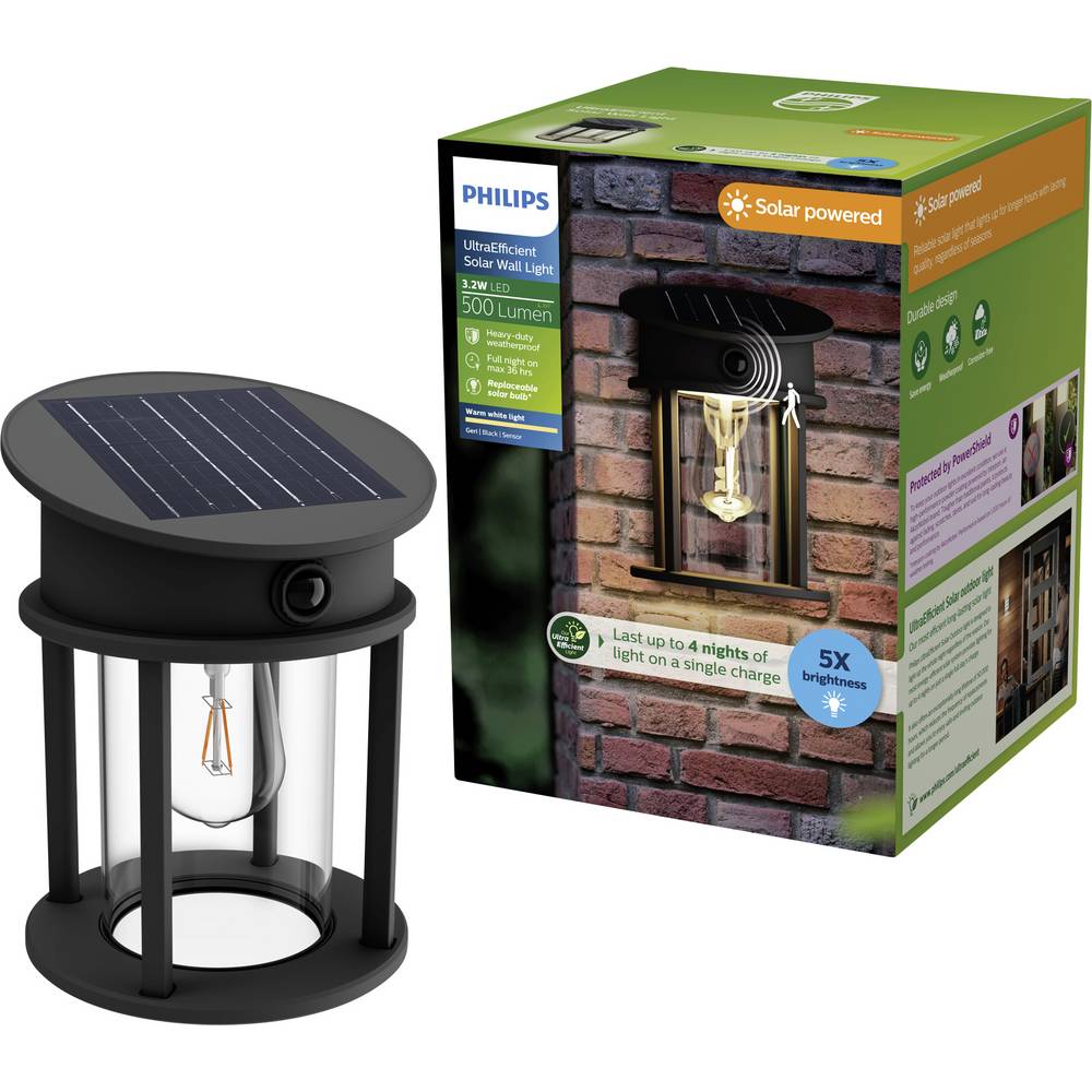 Philips LED Geri 929004633001 Wandlamp op zonne-energie 3.2 W Warmwit Zwart