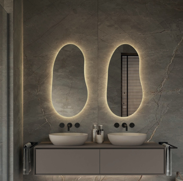 Hipp Design Spiegel  SPV 22001 Organisch 45x90 cm Met Verlichting Incl. Spiegelverwarming