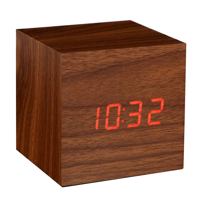 Gingko  Cube Click Clock Walnoot/Red Led