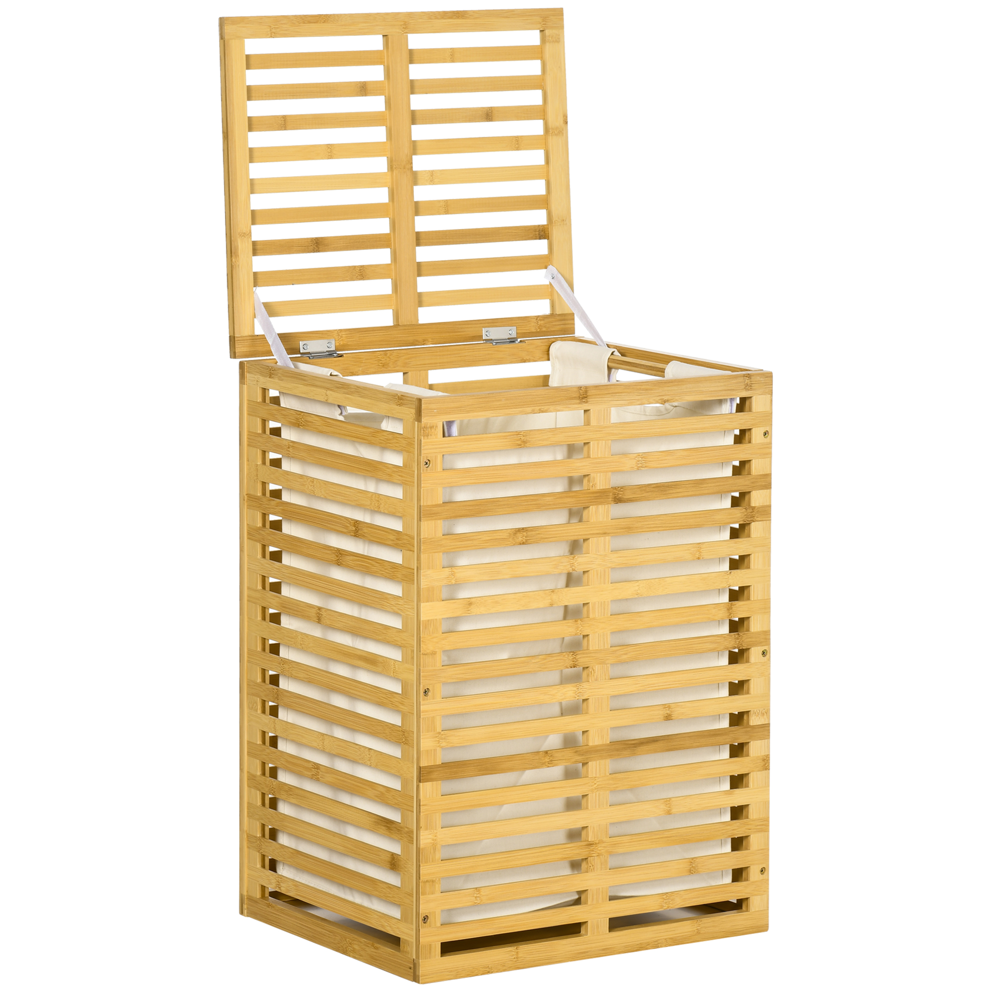 HOMCOM Bamboe Wasmand 63 L met Deksel en Uitneembare Waszak, Stok 44 x 37 x 62,5 cm in Natuurhout