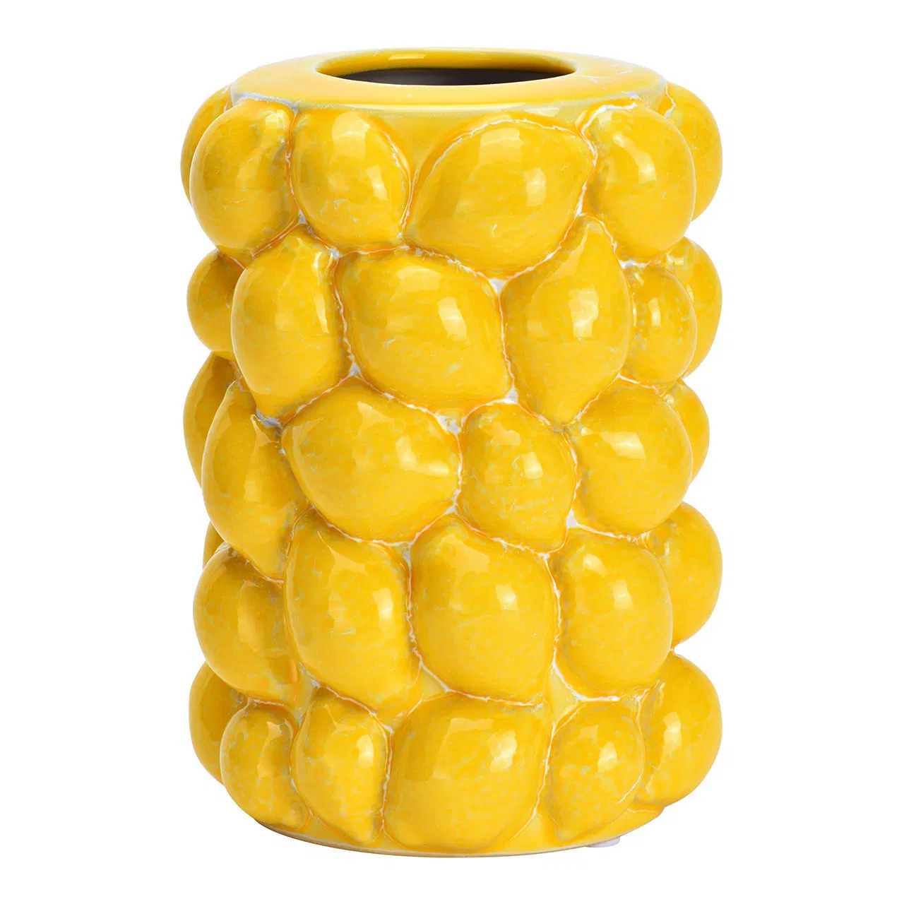 Merkloos Bloemenvaas citroenen - geel - keramiek - D12 x H19 cm - fruitvaas citroen patroon -