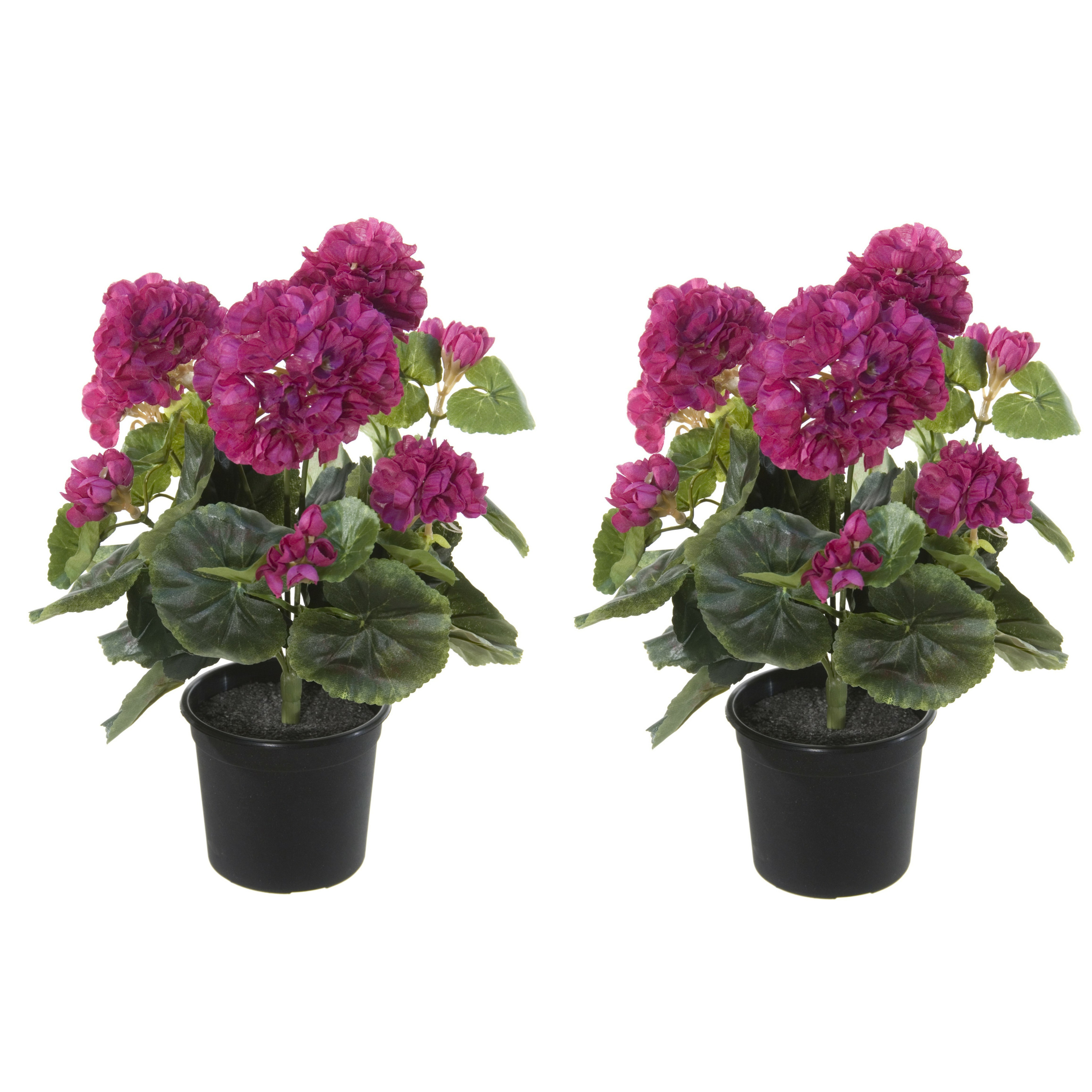 Louis Maes Geranium Kunstbloemen - 2 stuks - in pot - fuchsia - H35 cm -