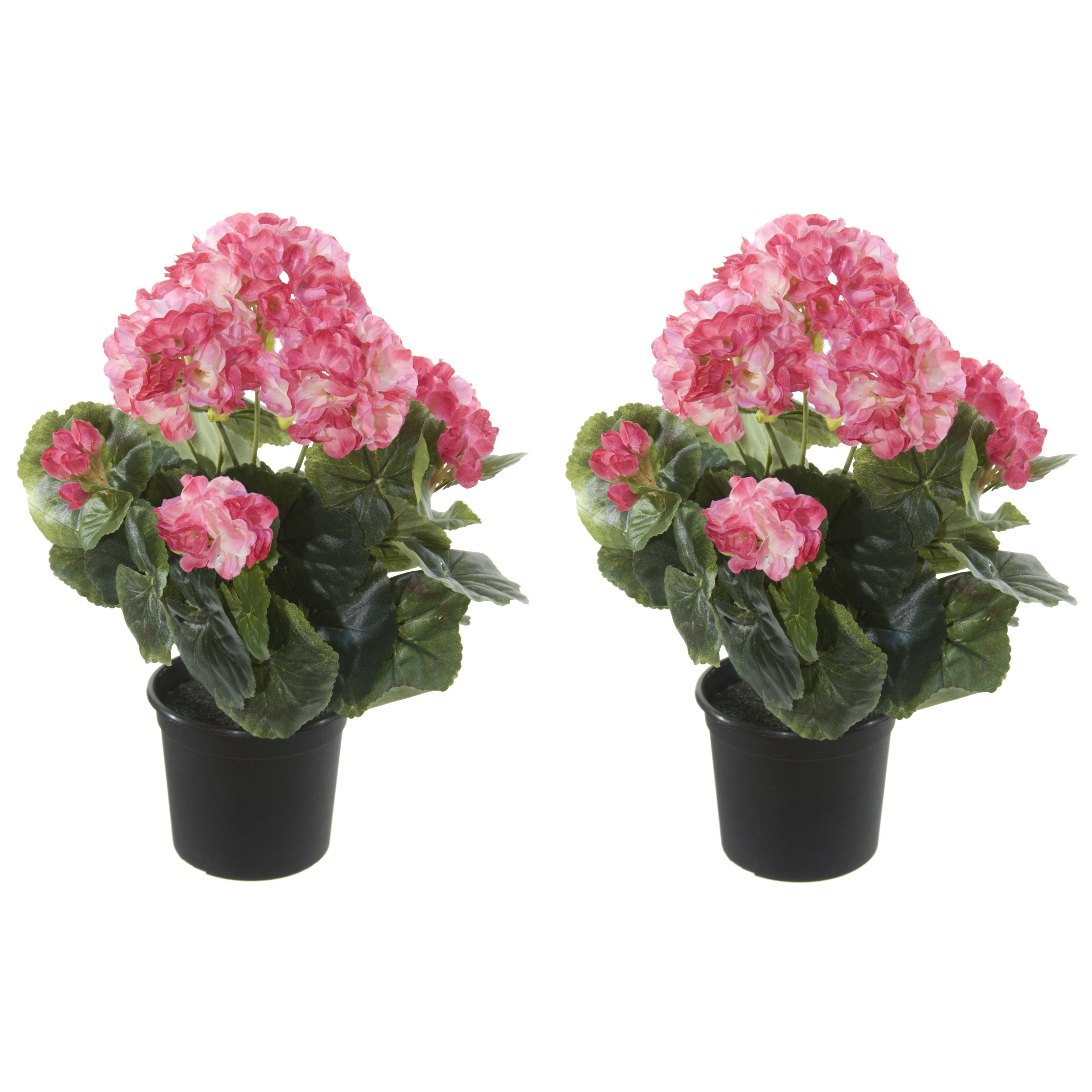 Louis Maes Geranium Kunstbloemen - 2 stuks - in pot - roze/creme - H35 cm -