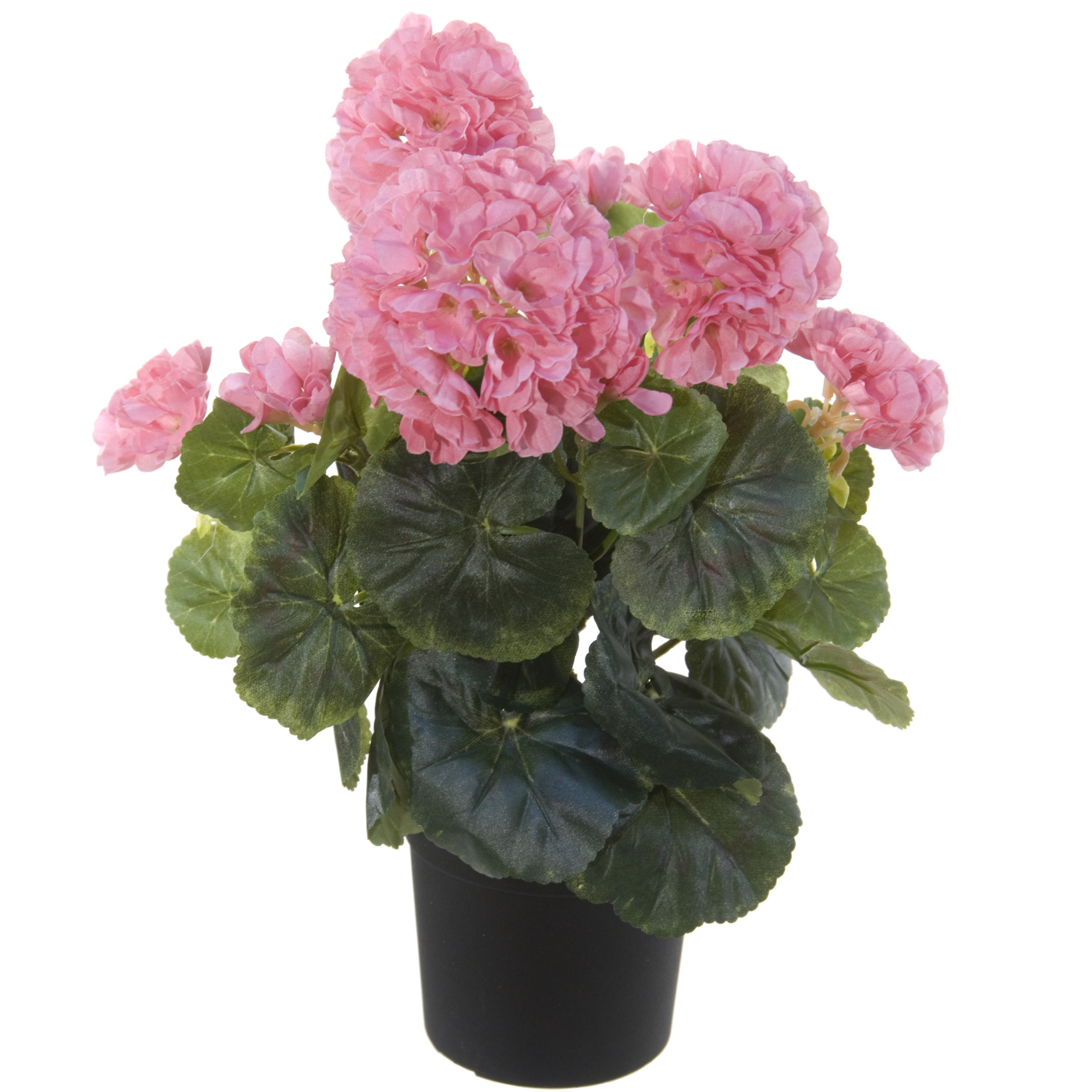 Louis Maes Kunstplant - Geranium - roze - in zwarte pot - 35 cm -