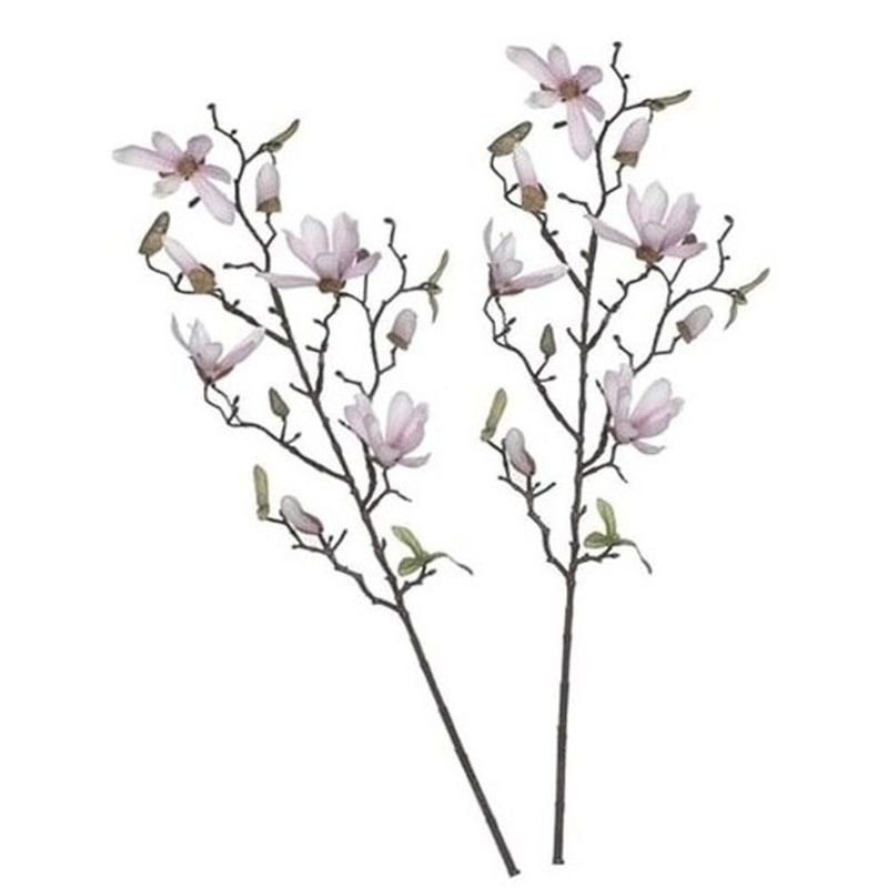 Shoppartners 2x Licht roze Magnolia/beverboom kunsttakken kunstplanten 80 cm -