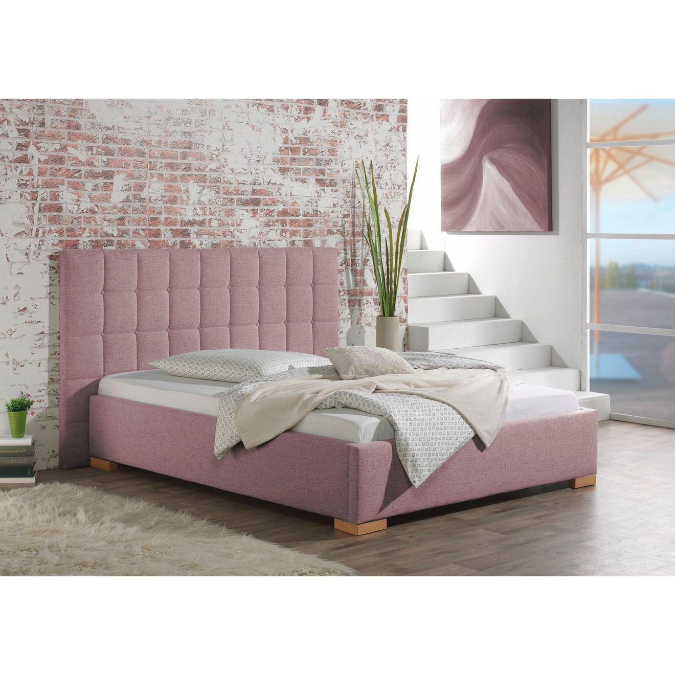 Maintal Gestoffeerd bed Cueno met en zonder matras in 2 uitvoeringen, stiksels met capitonnage