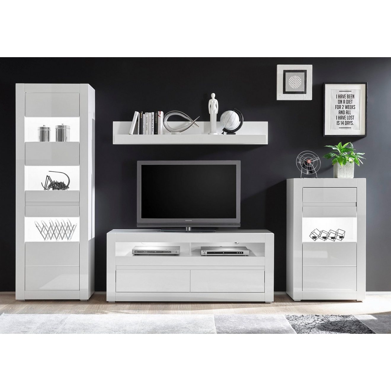 INOSIGN Wandmeubel Carat wordt geleverd met twee latten, 1 x grijs, 1 x wit (set, 4-delig)
