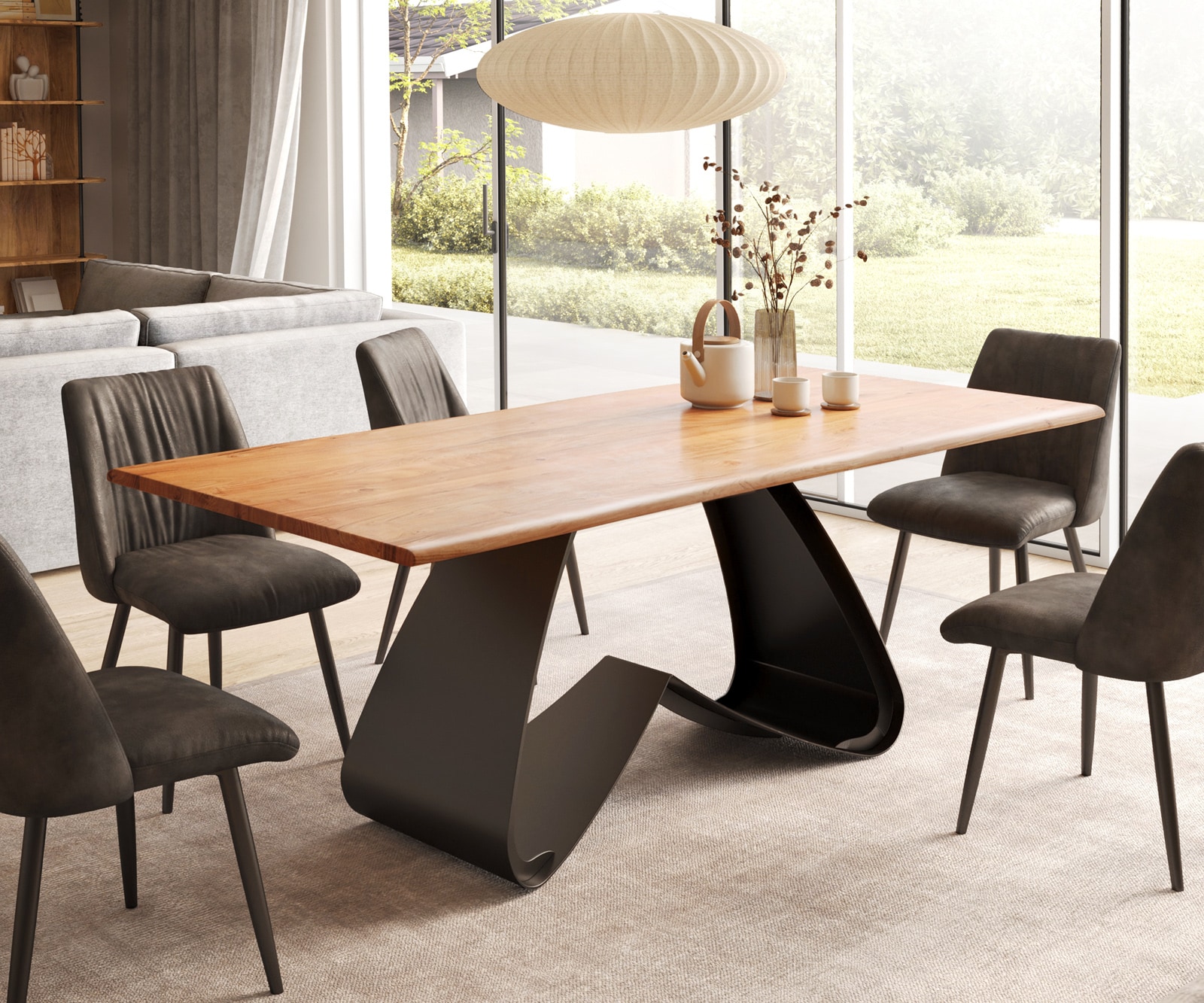 DELIFE Esstisch Edge 200x100 Akazie Natur W-Gestell Metall Schwarz Live-Edge