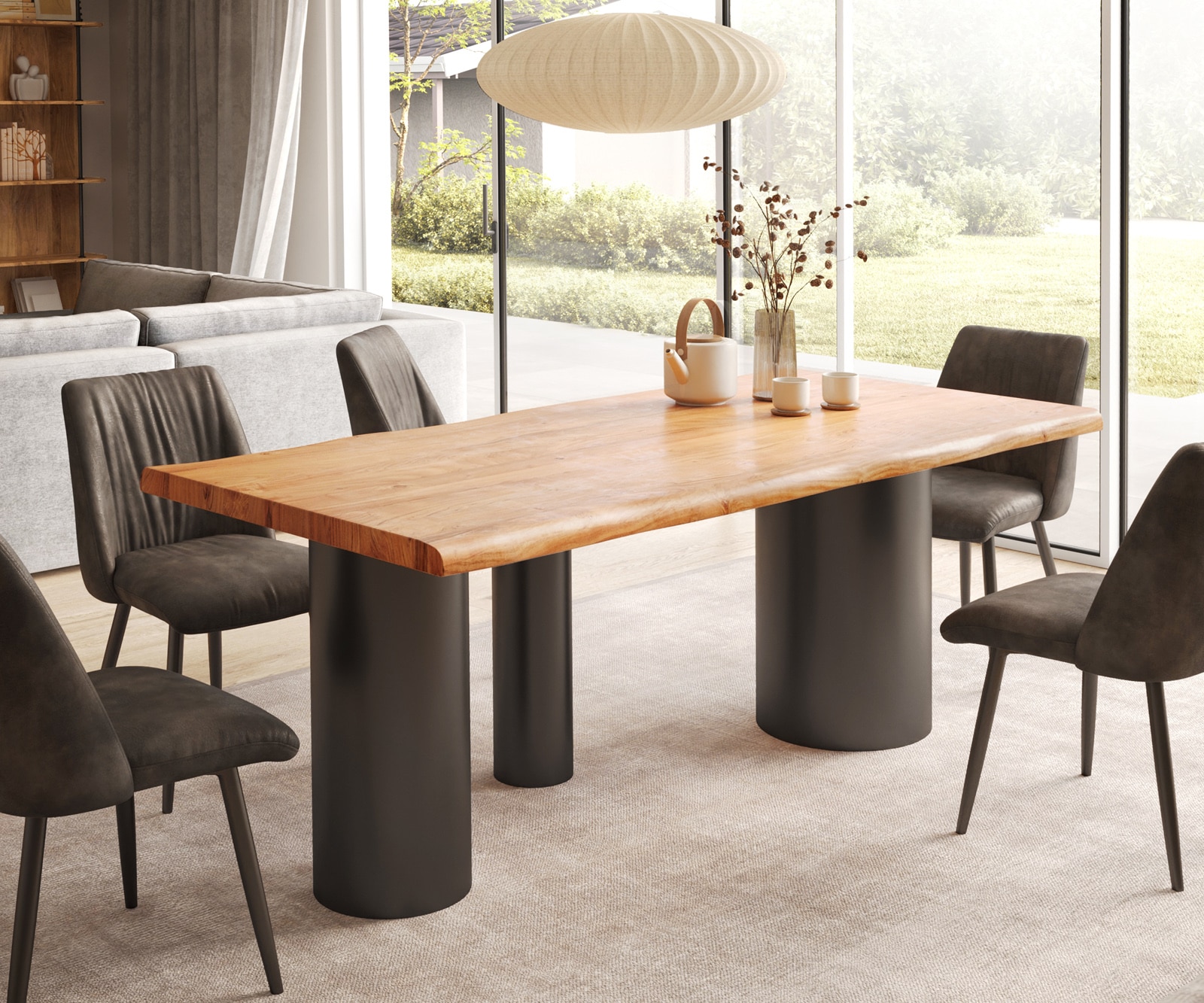 DELIFE Esstisch Edge 200x100 XL Akazie Natur Troa Metall Schwarz Live-Edge