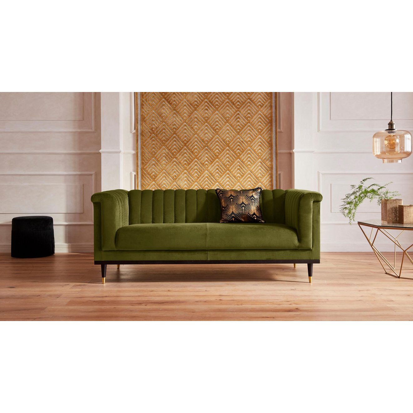Guido Maria Kretschmer Home&Living 2-zitsbank Chamby met houten rand onder en stiksels bij de leuning