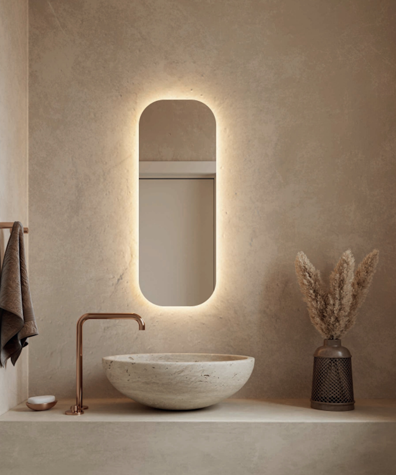 Hipp Design Toiletspiegel  SPV Rechthoek 30x80 cm Met Afgeronde Hoeken Met Verlichting