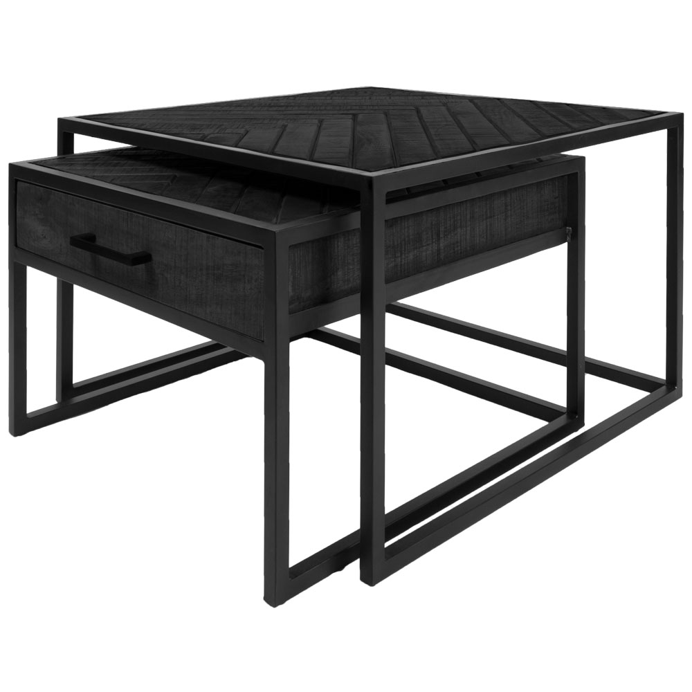 Het Steigerhouthuis Salontafel Ruby Visgraat - Zwart Mangohout - Set van 2