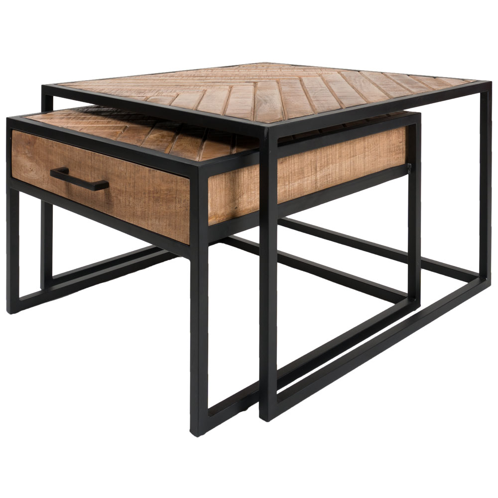 Het Steigerhouthuis Salontafel Ruby Visgraat - Bruin Mangohout - Set van 2