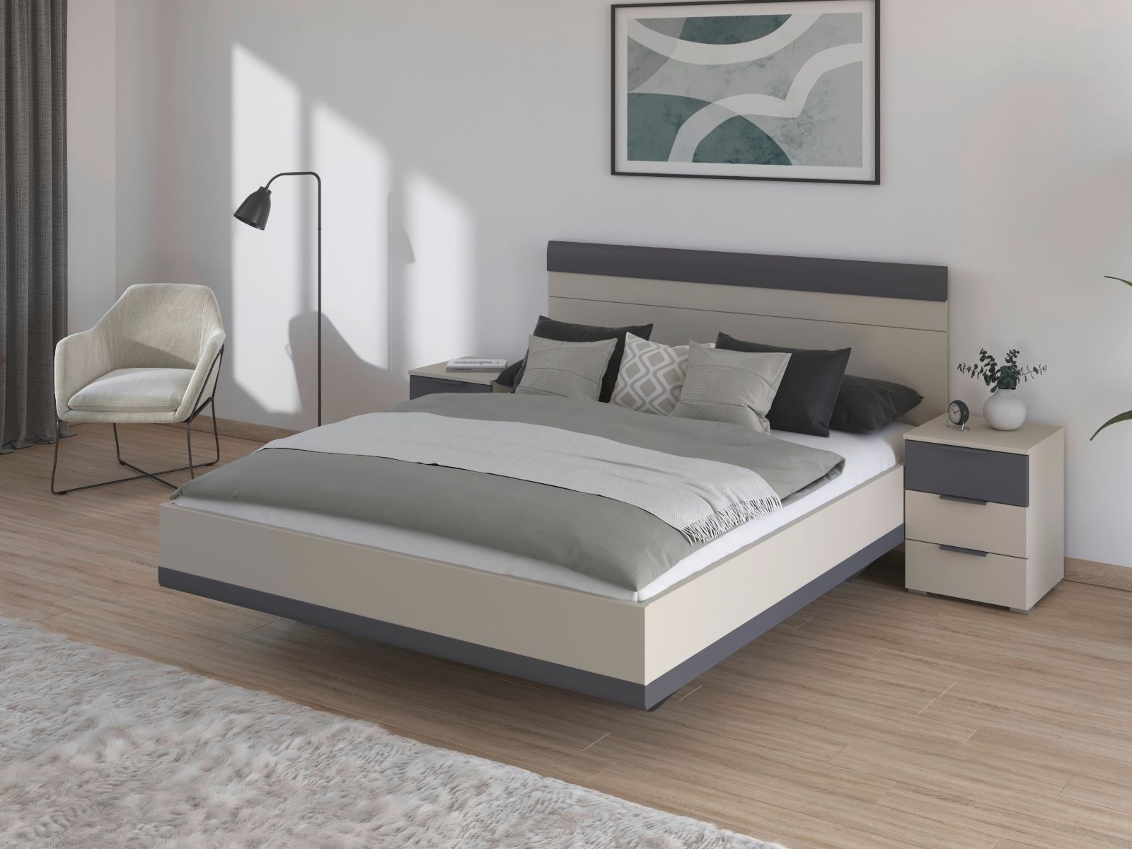 Mobistoxx Bed met nachtkastjes SAJORIS 180x200 cm kasjmier/metaalgrijs